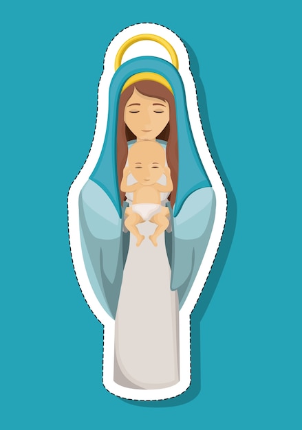 Mary cartoon with baby jesus icon