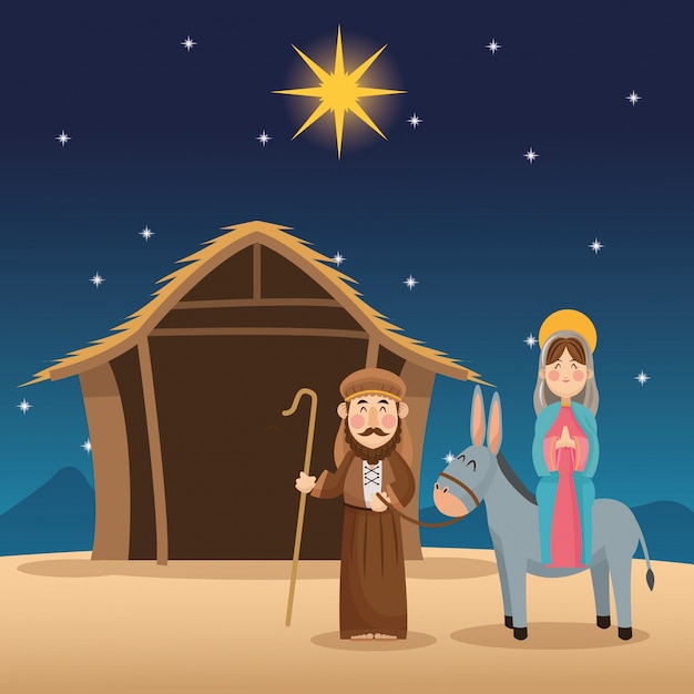 Vector mary and joseph cartoon icon