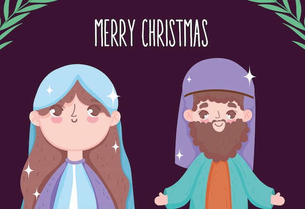 Mary and joseph cartoon manger nativity, merry christmas