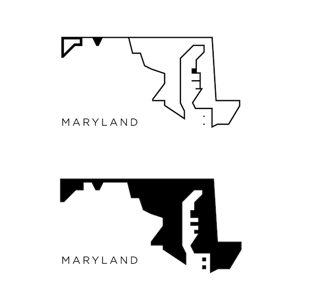 메릴랜드 시 미국 지도 아이콘 윤곽선 스타일 및 평면 벡터 실루엣