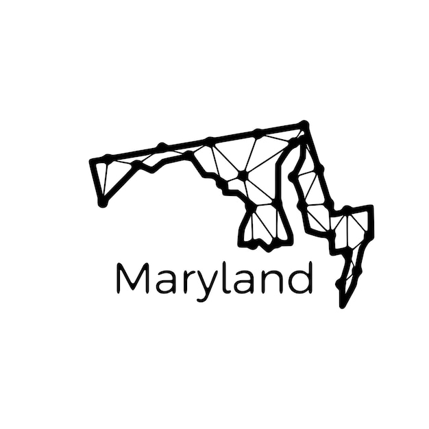 Mappa dello stato del maryland illustrazione poligonale fatta di linee e punti isolati su sfondo bianco