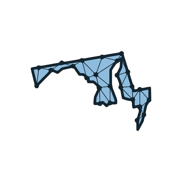 벡터 흰색 배경에 분리된 선과 점으로 구성된 메릴랜드 주 지도 다각형 그림 미국 주 로우 폴리 디자인