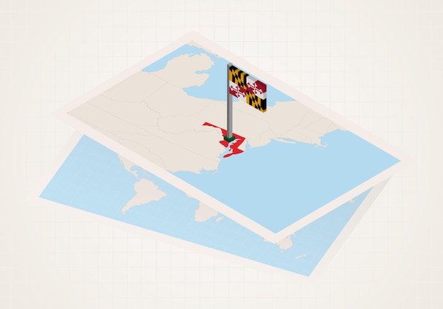 Maryland state selected on map with isometric flag of Maryland