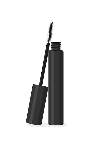 Mascara and brush flat vector illustration isolated on white background