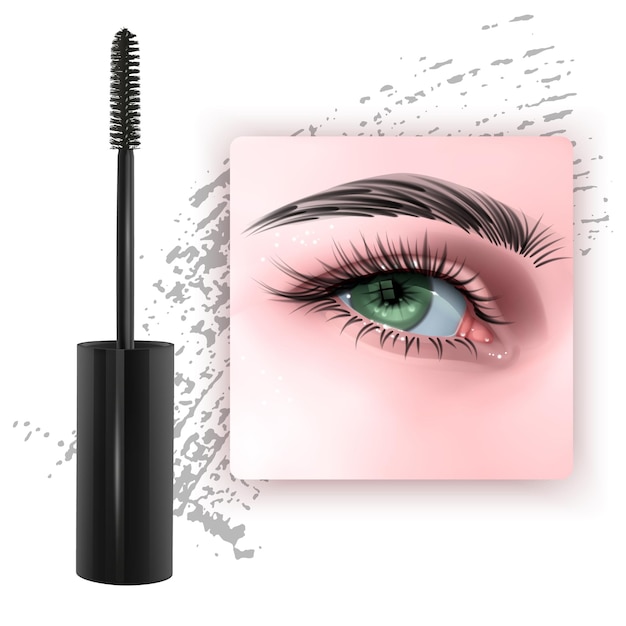 Vector mascara design picture with single green eye and eyelash   3d illustration