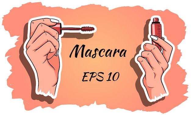 Mascara nelle mani. cosmetici per le donne.