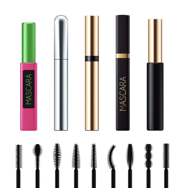 Vector mascara tubes with brushes set.