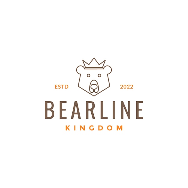 Талисман животного мультфильм милый медведь король корона королевство замок легенда линия логотип дизайн вектор значок