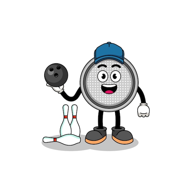 Mascot of button cell as a bowling player character design