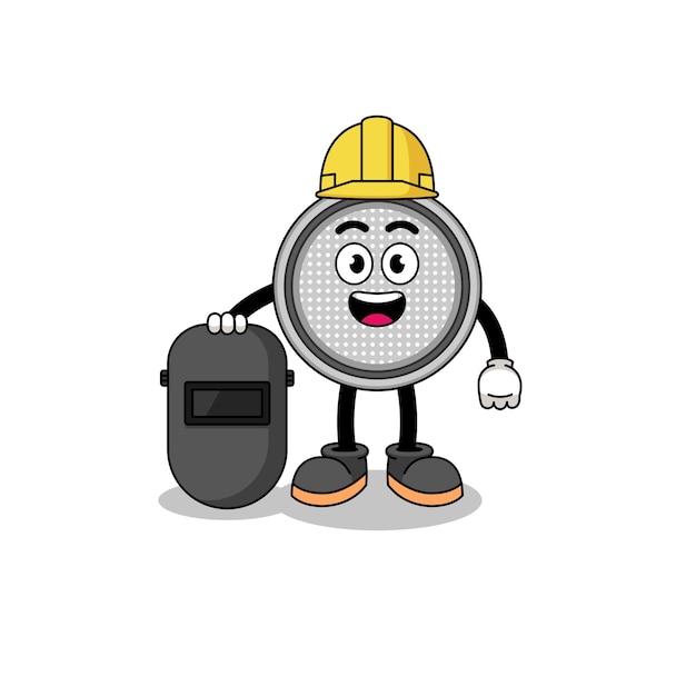 Mascot of button cell as a welder character design