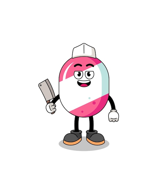 Mascot of candy as a butcher