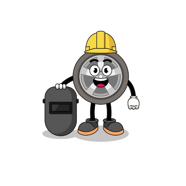 Mascot of car wheel as a welder