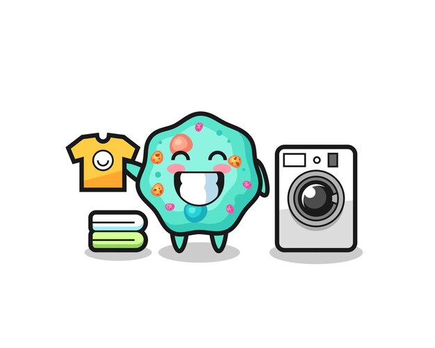 Mascot cartoon of amoeba with washing machine , cute style design for t shirt, sticker, logo element