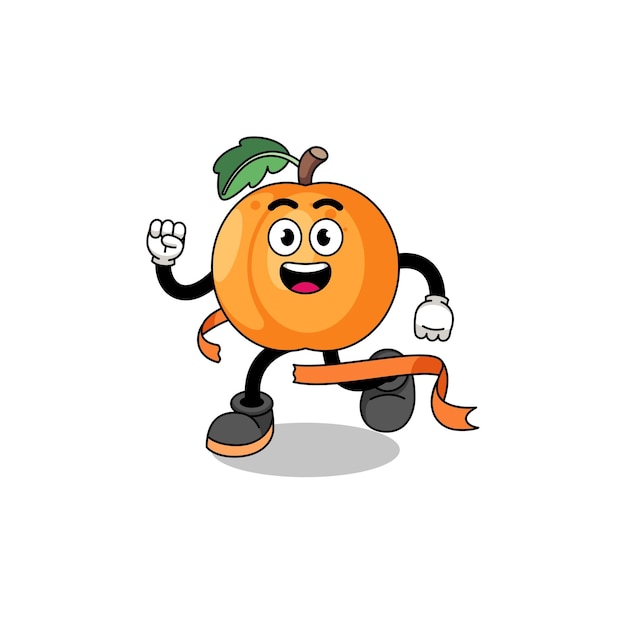 Mascot cartoon of apricot running on finish line