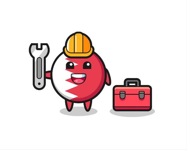 Mascot cartoon of bahrain flag badge as a mechanic