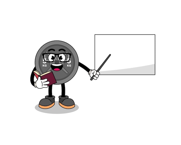 Mascot cartoon of barbell plate teacher