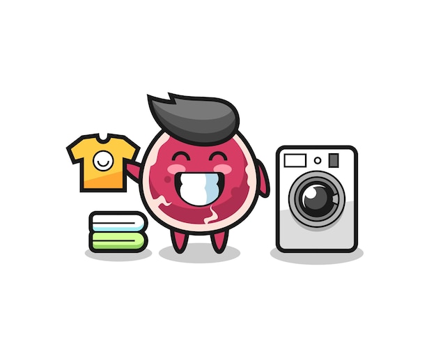 Mascot cartoon of beef with washing machine , cute style design for t shirt, sticker, logo element