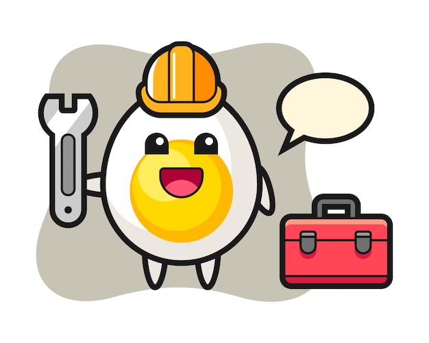 Vector mascot cartoon of boiled egg as a mechanic