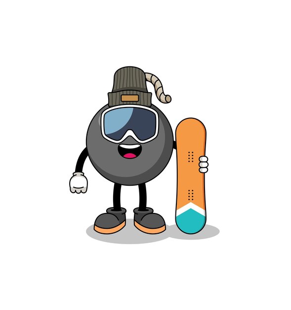 Mascot cartoon of bomb snowboard player character design