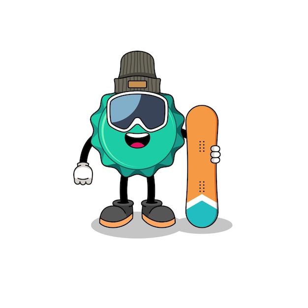 Mascot cartoon of bottle cap snowboard player