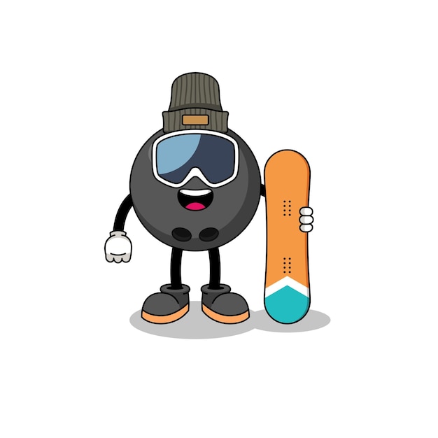 Mascot cartoon of bowling ball snowboard player character design