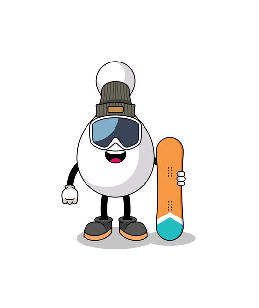 mascot cartoon of bowling pin snowboard player