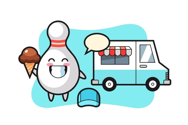 Мультфильм талисмана кегли для боулинга с грузовиком с мороженым