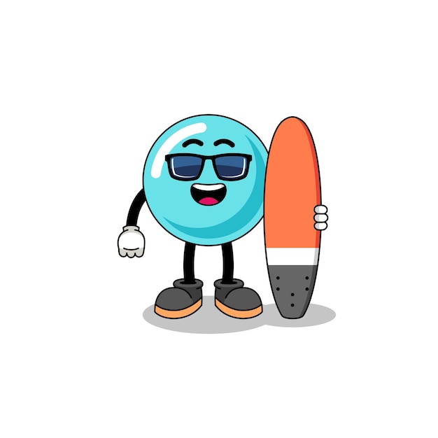 Mascot cartoon of bubble as a surfer