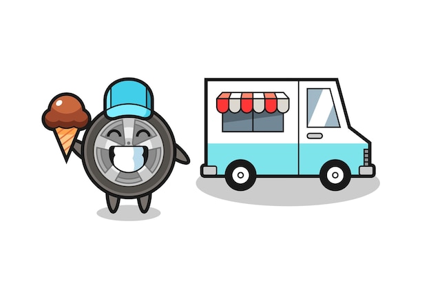 Mascot cartoon of car wheel with ice cream truck