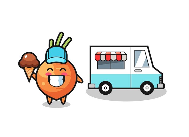 Mascot cartoon of carrot with ice cream truck