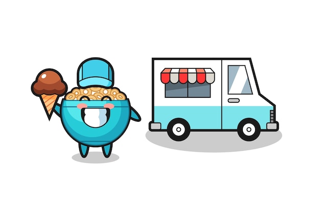 Vector mascot cartoon of cereal bowl with ice cream truck