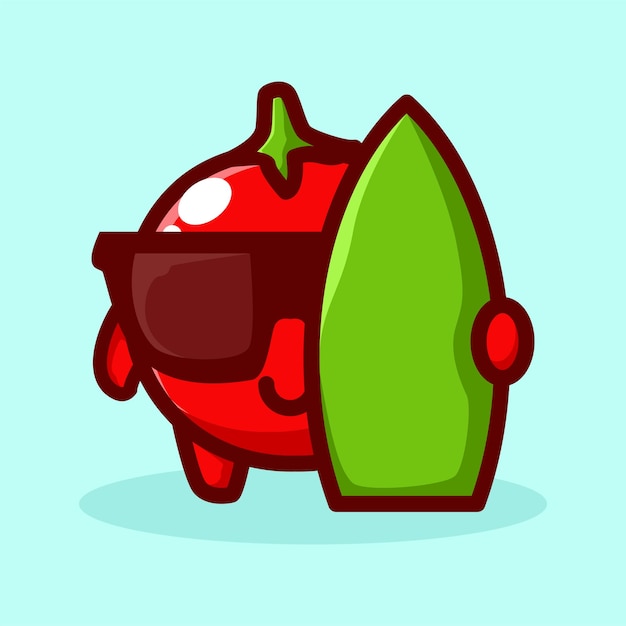 Mascot cartoon character vector illustration A tomato will surf