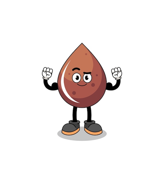 Mascot cartoon of chocolate drop posing with muscle