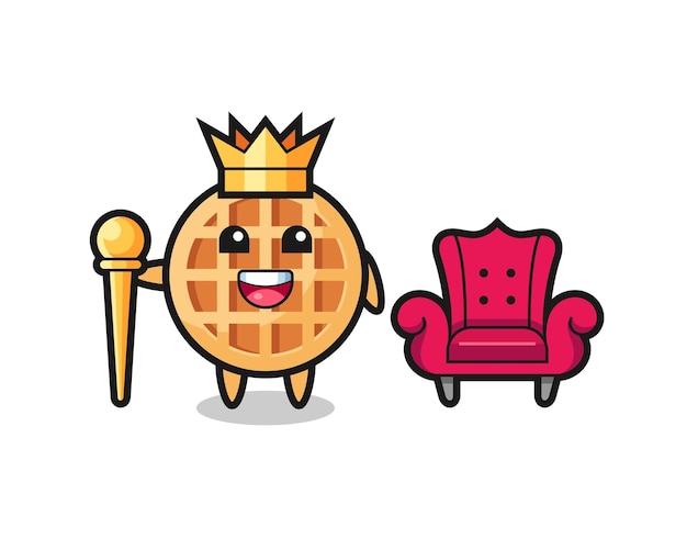 Mascot cartoon of circle waffle as a king  cute design