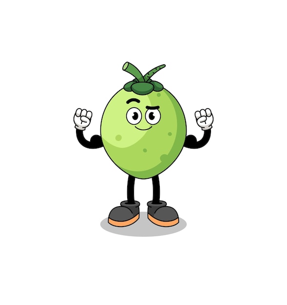 Mascot cartoon of coconut posing with muscle