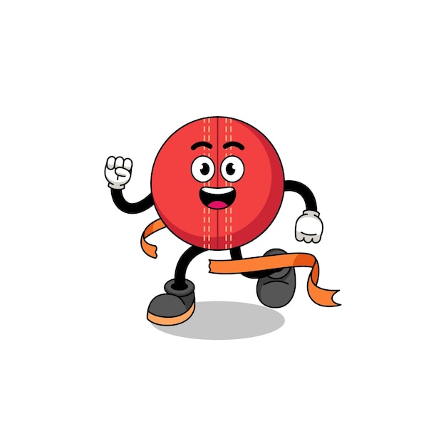 Mascot cartoon of cricket ball running on finish line character design