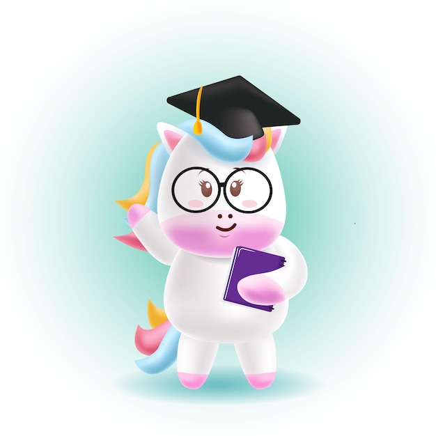 Vector mascot cartoon  cute unicorn graduation