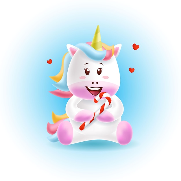 Vector mascot cartoon  cute unicorn holding candy