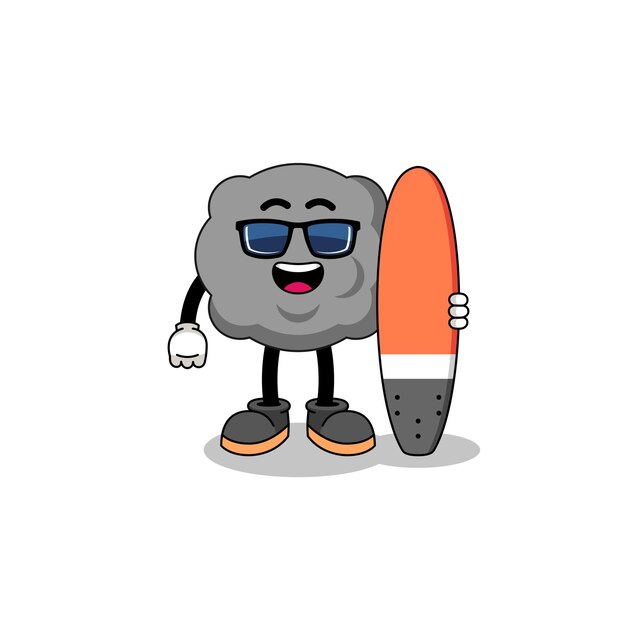 Mascot cartoon of dark cloud as a surfer