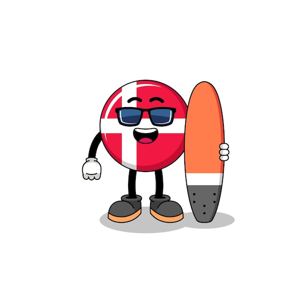 Mascot cartoon of denmark flag as a surfer