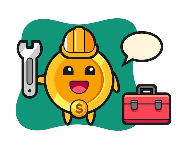 Mascot cartoon of dollar coin as a mechanic