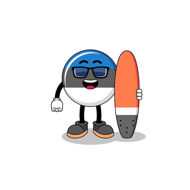 Mascot cartoon of estonia flag as a surfer