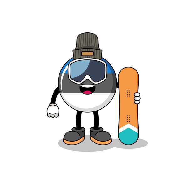 mascot cartoon of estonia flag snowboard player