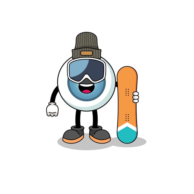 mascot cartoon of eyeball snowboard player