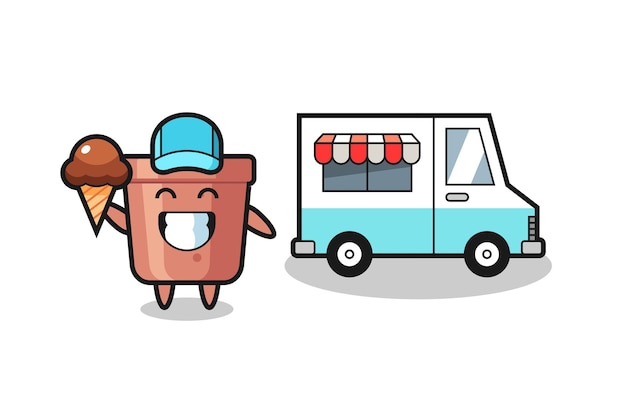 Mascot cartoon of flowerpot with ice cream truck