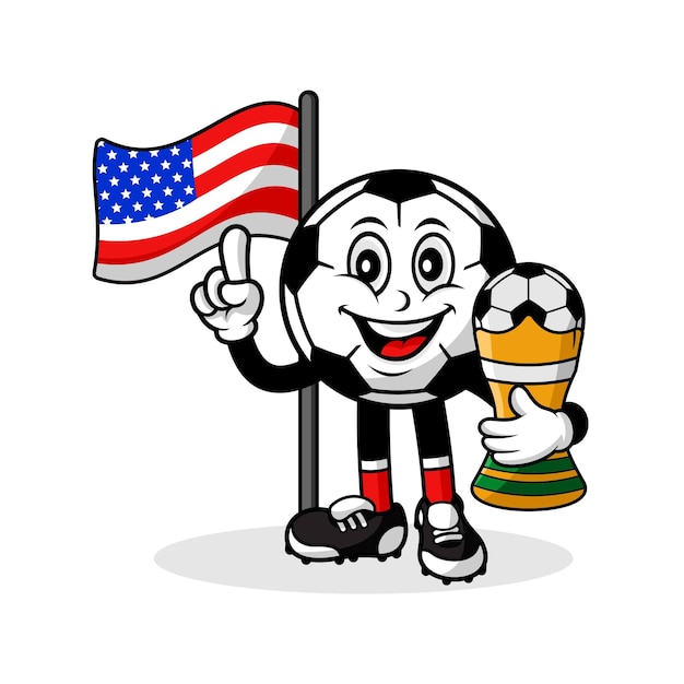 Mascot cartoon football america flag with trophy winner