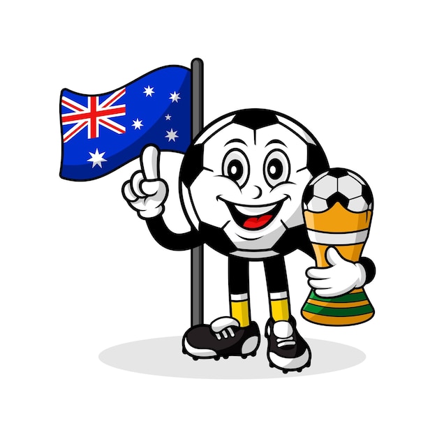 Mascot cartoon football australia flag with trophy winner