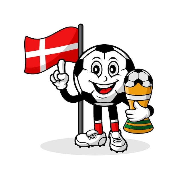 Mascot cartoon football denmark flag with trophy winner