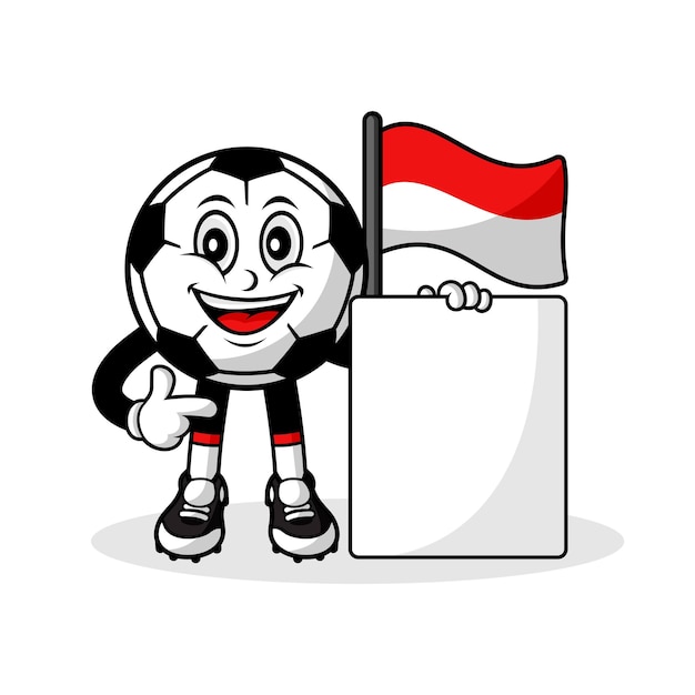 Bandiera indonesiana di calcio del fumetto della mascotte con la bandiera