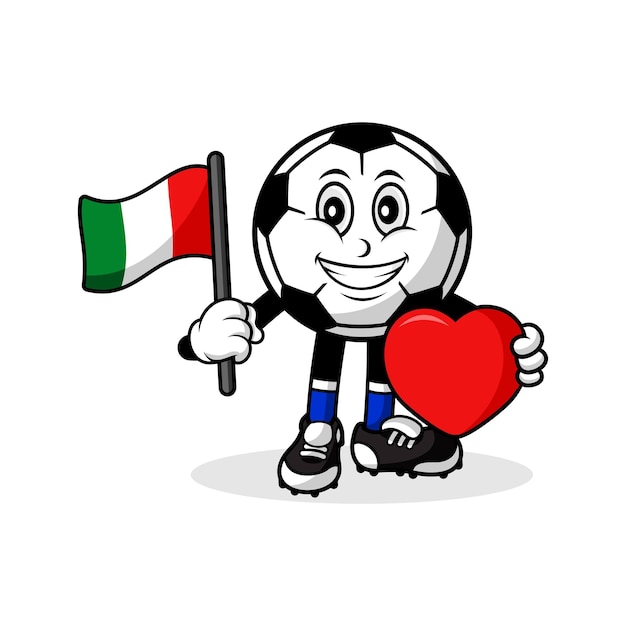 Disegno della bandiera dell'italia di amore del calcio del fumetto della mascotte